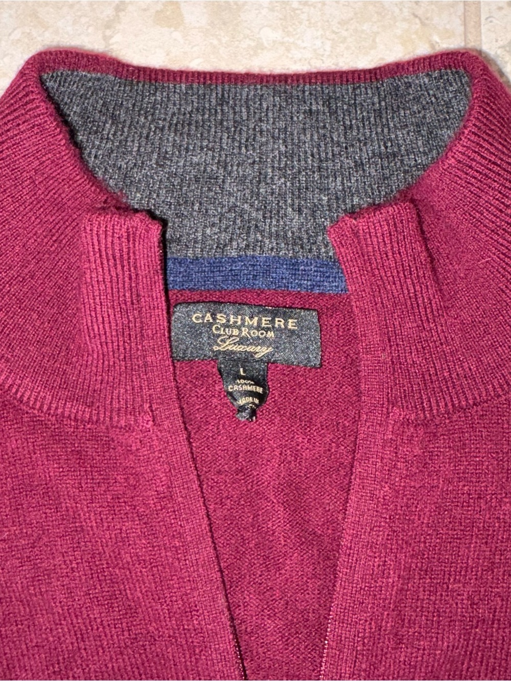 Club Room cashmere Men's Half-Zip Sweater - Burgundy - Picture 3 of 4